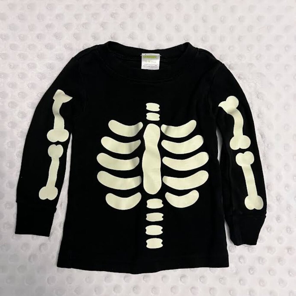 GYMBOREE BLACK LONG SLEEVE SKELETON T-SHIRT / SIZE: 12-18 MOS.